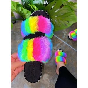 Rainbow Furry Slippers